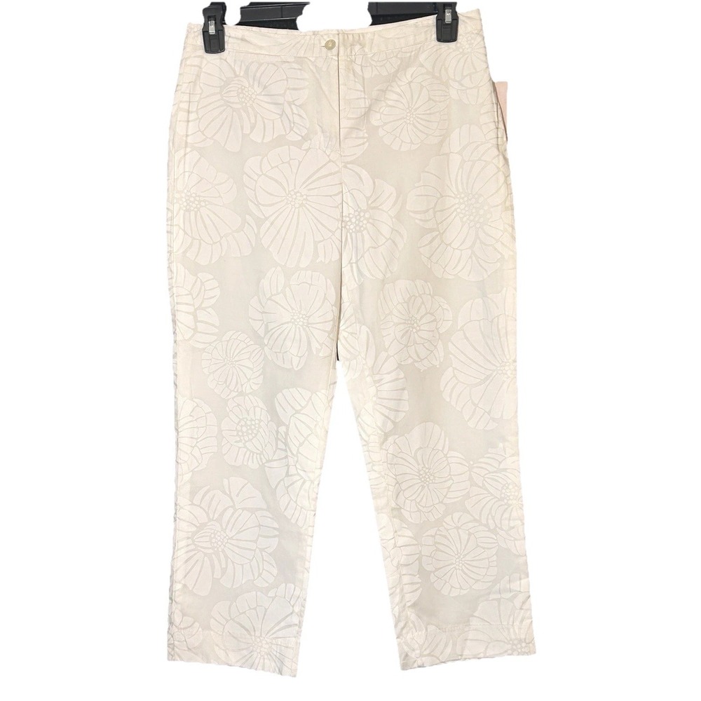 Lilly Pulitzer White on White Floral Pants Print Women's Size 10 Cotton Blend
